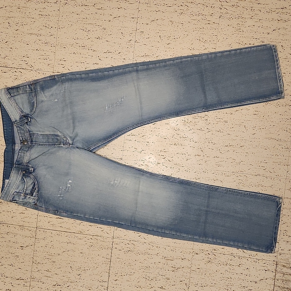 Diesel Italy Light Blue Wash Distressed Straight Leg Denim Jeans